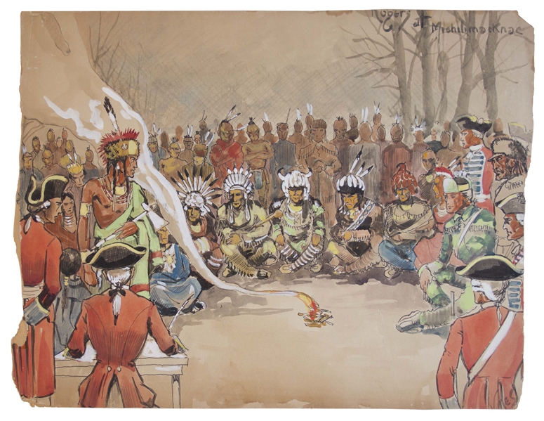 Conceptual Art From the 1940 Film ''Northwest Passage'' -- Showing a Native American Tribe Meeting With the British Army